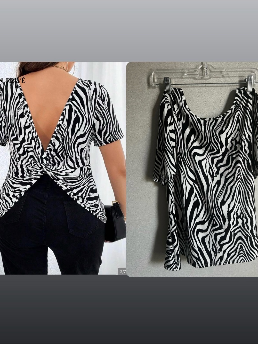 SHEIN Black & White Zebra Twist-Back Women’s Top